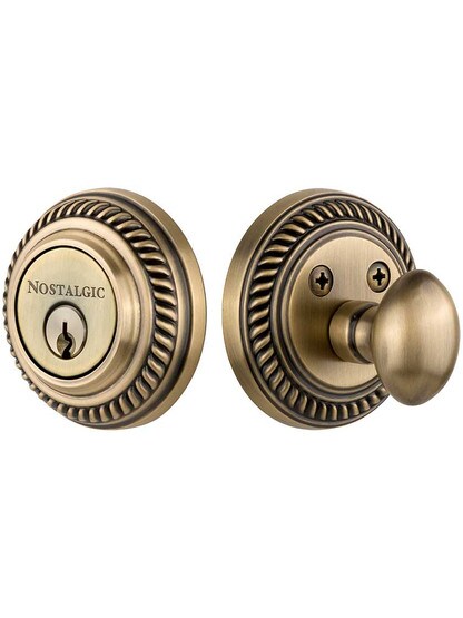 Rope Style Solid Brass Single-Cylinder Deadbolt Keyed Differently in Antique Brass.
